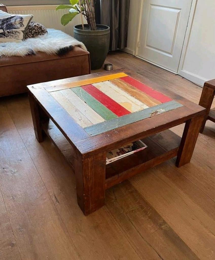 Salontafel met tijdschriftenplank 80x80x 40H, Huis en Inrichting, Tafels | Salontafels, Ophalen, Gebruikt, 50 tot 100 cm, Vierkant