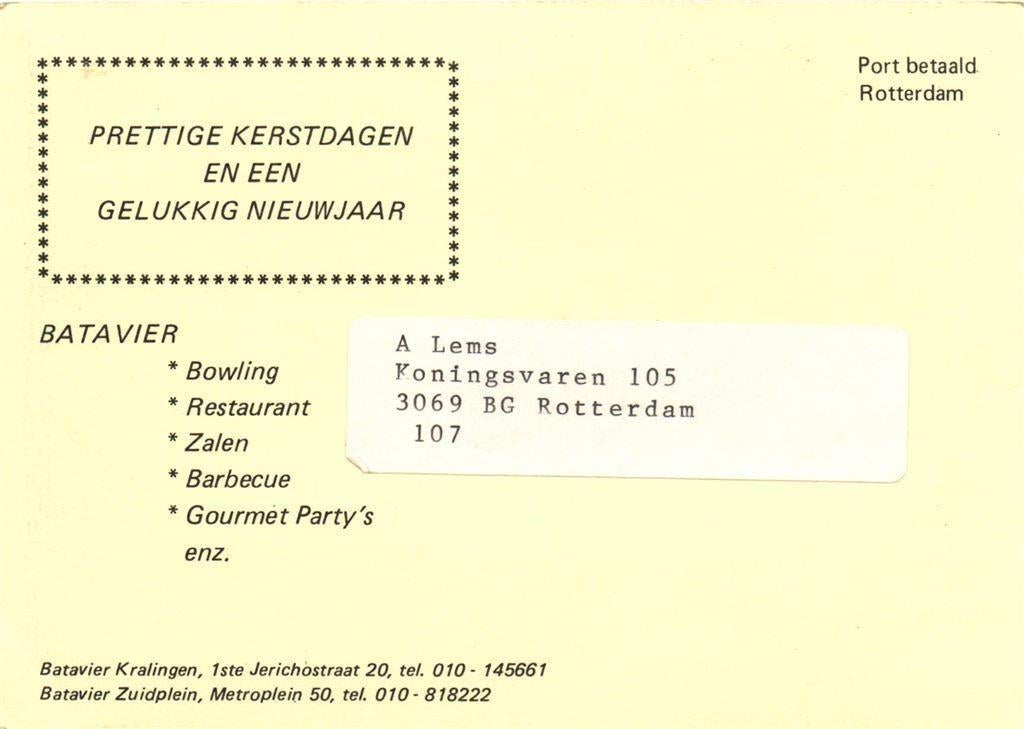 Batavier Kralingen / Zuidplein - 12.1979 - briefkaart, Ophalen of Verzenden, Briefkaart