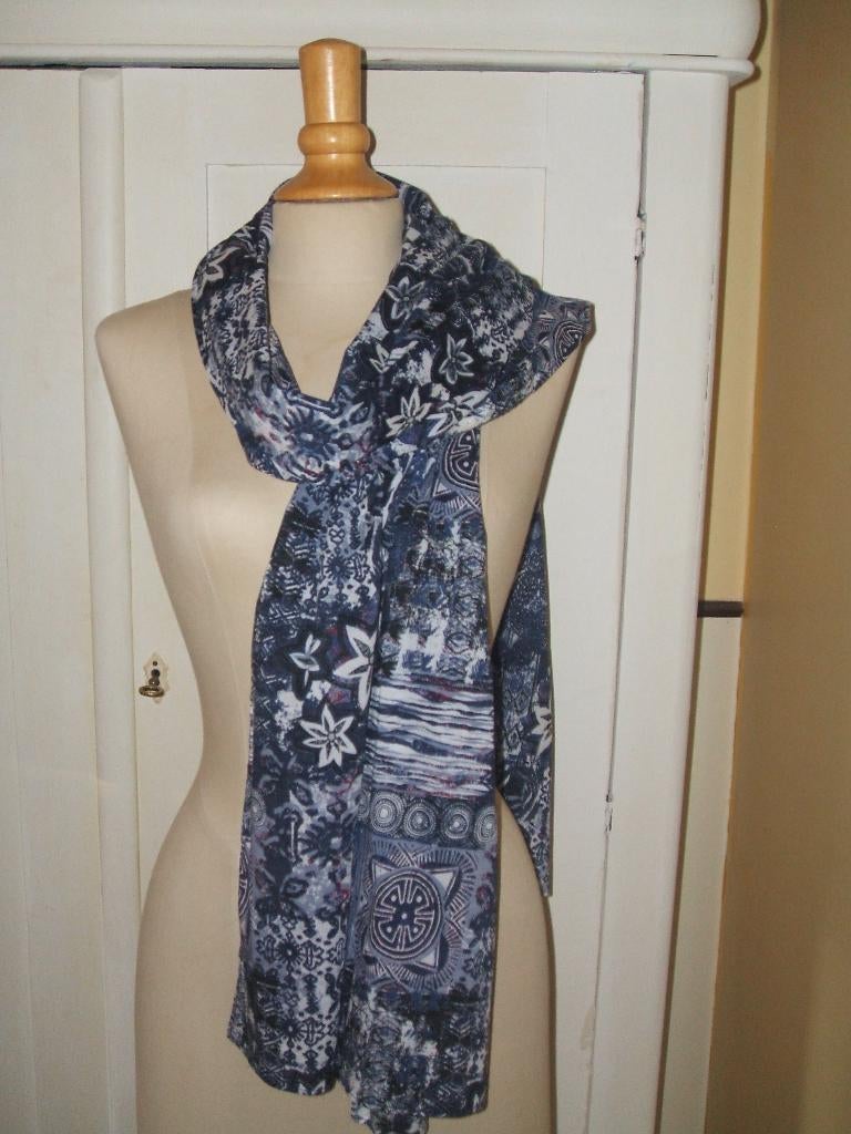 s OLIVER blauwe shawl katoen leuke print met wit - Elska, Kleding | Dames, Maat 46/48 (XL) of groter, Ophalen of Verzenden, Sjaal