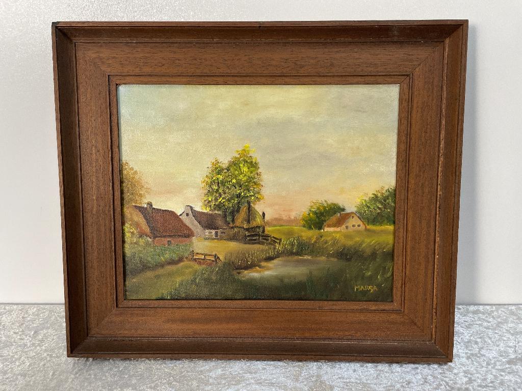 Oud Schilderij met Boerderijen, Antiek en Kunst, Kunst | Schilderijen | Klassiek, Ophalen of Verzenden