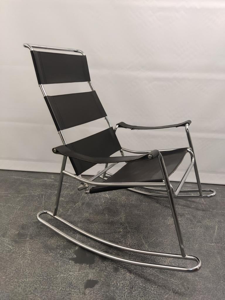 vintage design stoelen fauteuil tuigleren schommelstoel, Ophalen, Hout