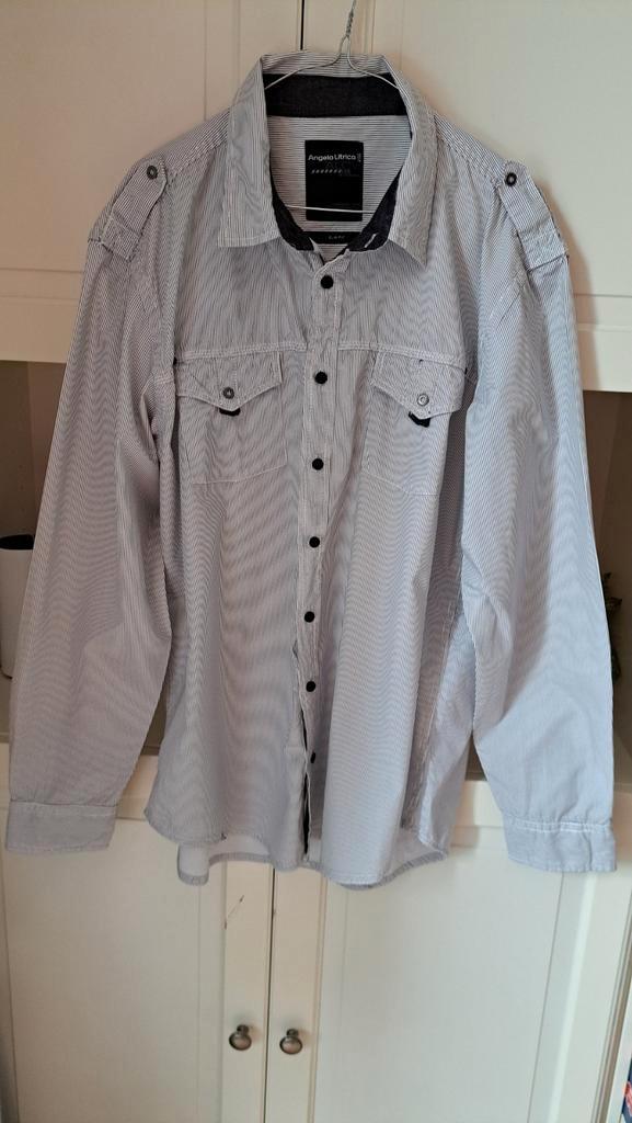 Angelo Litrico  Herenoverhemd - Wit/Zwart Gestreept, Kleding | Heren, Overhemden, Zo goed als nieuw, Halswijdte 43/44 (XL), Wit