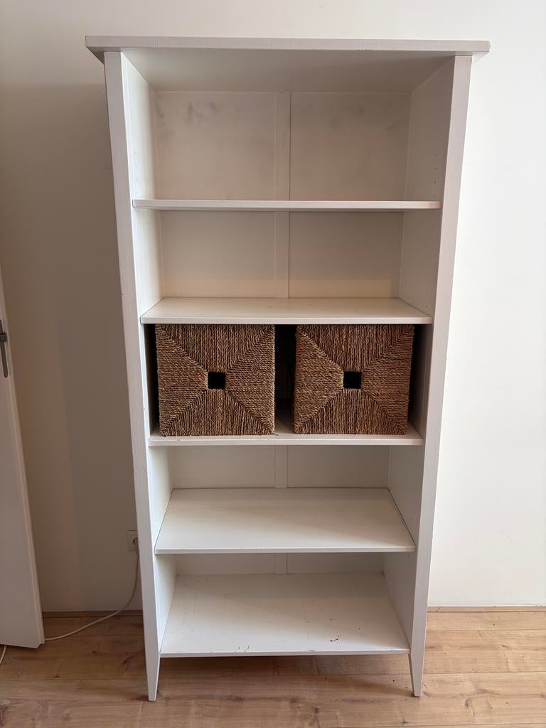 Witte Boekenkast met 5 vakken incl manden - 182x84x38 cm, Ophalen, Met plank(en), Gebruikt, 50 tot 100 cm