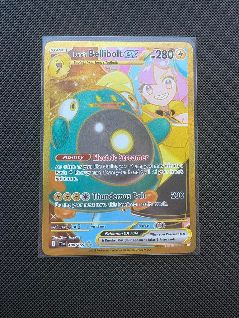 Iono's Bellibolt ex Gold Full Art 188/159 Journey Together, Ophalen of Verzenden, Nieuw, Losse kaart