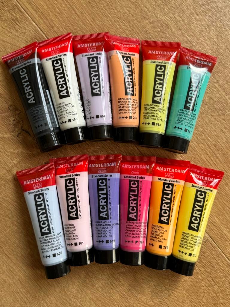 Talens Amsterdam Acrylverf - 12 tubes van 20ml, Hobby en Vrije tijd, Schilderen, Ophalen of Verzenden, Zo goed als nieuw, Acrylverf