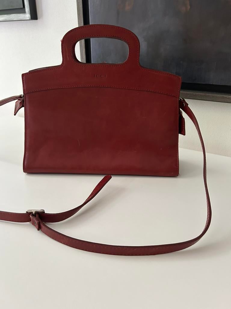 Tas, bordeaux rood, echt leer, gekocht bij de Bijenkorf, Ophalen of Verzenden, Nieuw, Rood, Schoudertasje