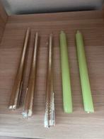 5 Kaarsen: 3 Goudkleurig en 2 Groen, Overige materialen, 25 tot 50 cm, Nieuw, Ophalen of Verzenden
