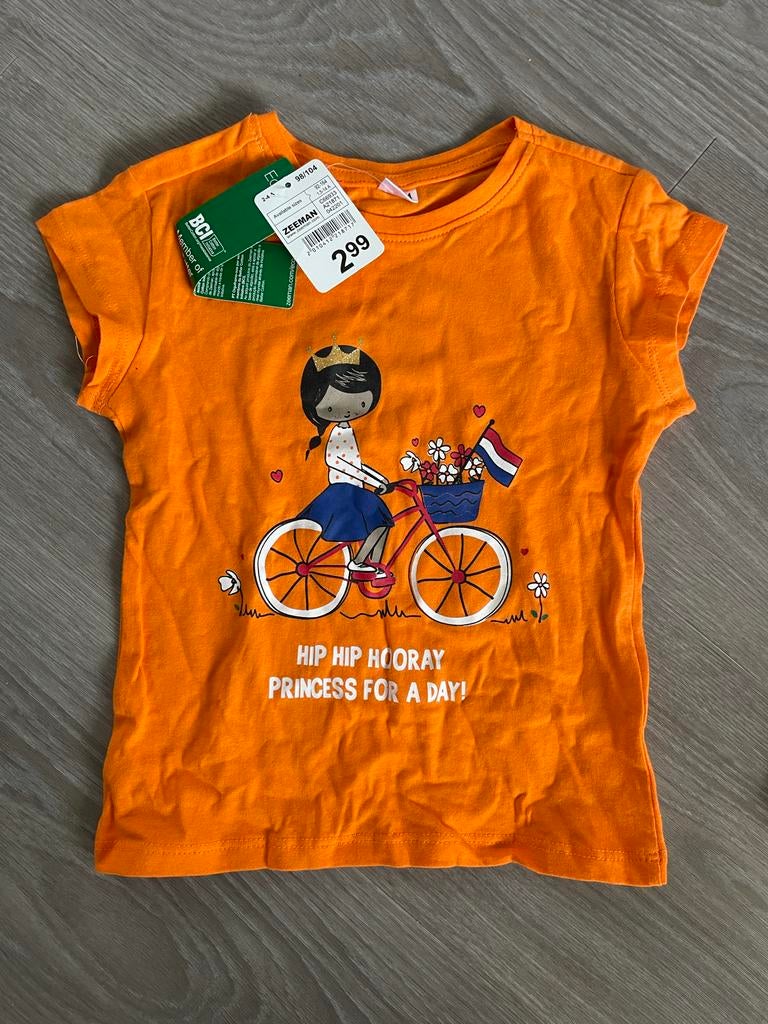 Koningsdag oranje shirtje maat 98/104 Princess NIEUW kaartje, Kinderen en Baby's, Kinderkleding | Maat 98, Ophalen of Verzenden