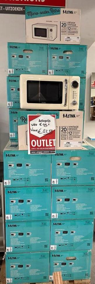 Etna SMV620BEI 800W Magnetron - Vintage Design, Witgoed en Apparatuur, Magnetrons, Nieuw, Vrijstaand, Magnetron, Minder dan 45 cm