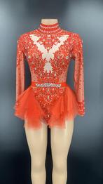 Rode dames glitter bodysuit / jumpsuit feest festival romper, Verzenden, Nieuw, Overige thema's, Kleding