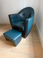 Leolux Carabita fauteuil met hocker Donkergroen Leer, Ophalen, Zo goed als nieuw, Leolux, 50 tot 75 cm