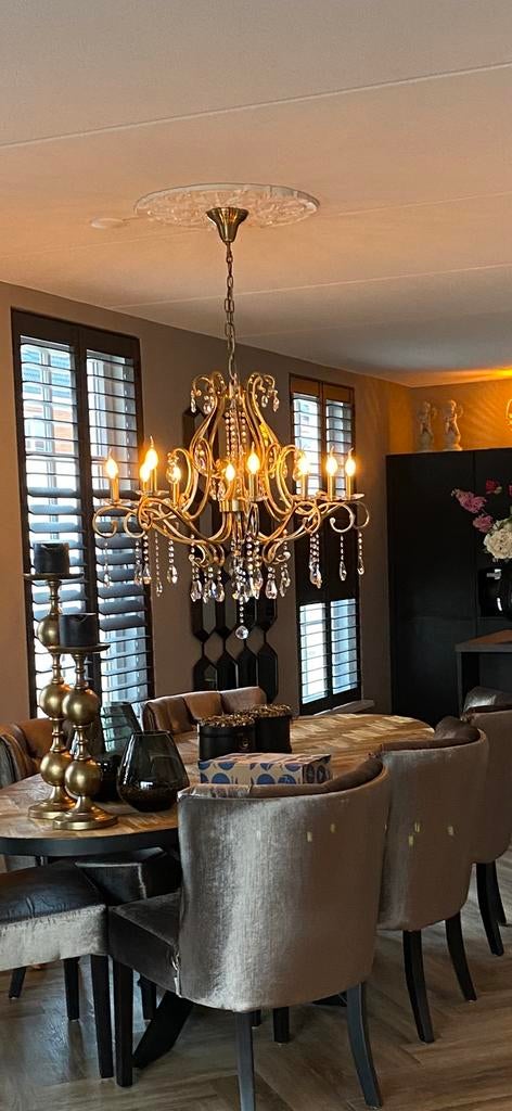 Grote kroonluchter kleur goud/ eric kuster, richmond, Huis en Inrichting, Ophalen, Zo goed als nieuw, Glas
