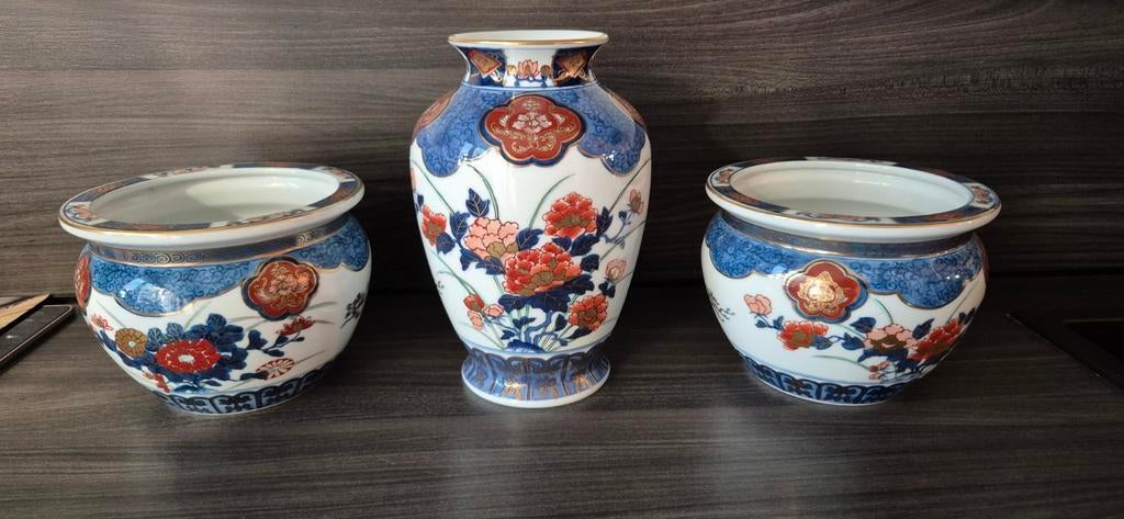 Prachtige Gold Imari Set: Vaas en 2 Potten, Handgeschilderd, Antiek en Kunst, Ophalen