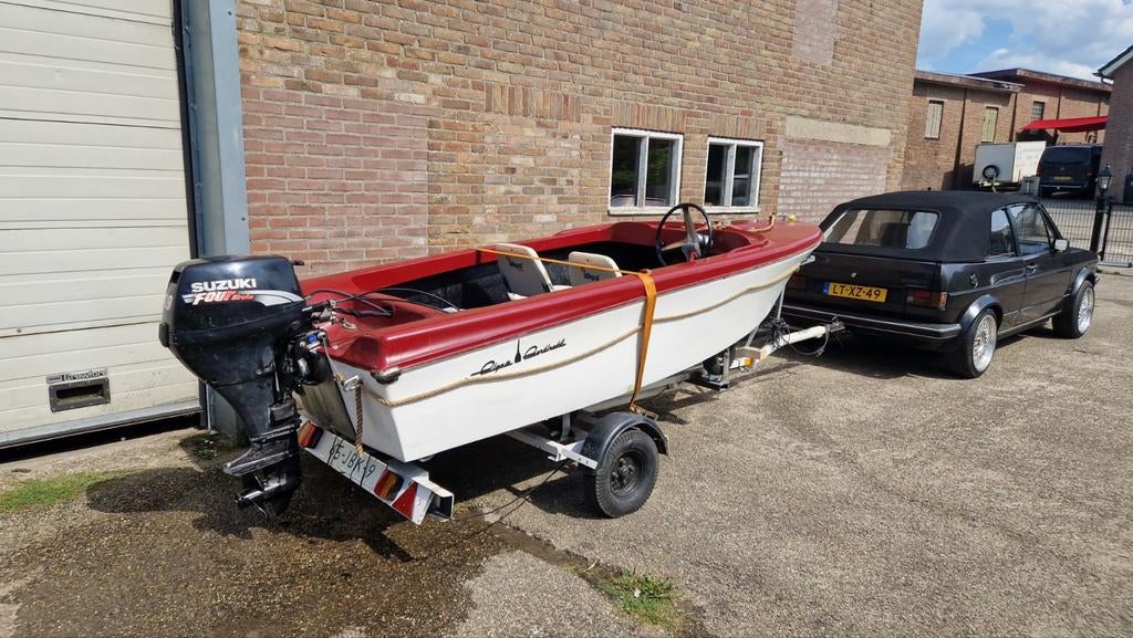 Speedbootje vaarbewijs vrij, Watersport en Boten, Speedboten, 3 tot 6 meter, Benzine, Minder dan 70 pk, Polyester, Buitenboordmotor