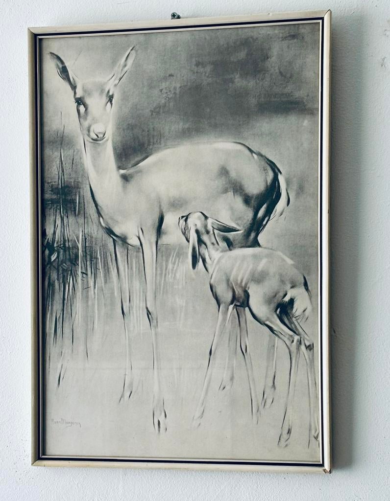 H van Meegeren hertjes in het Loo in  lijst, Antiek en Kunst, Ophalen