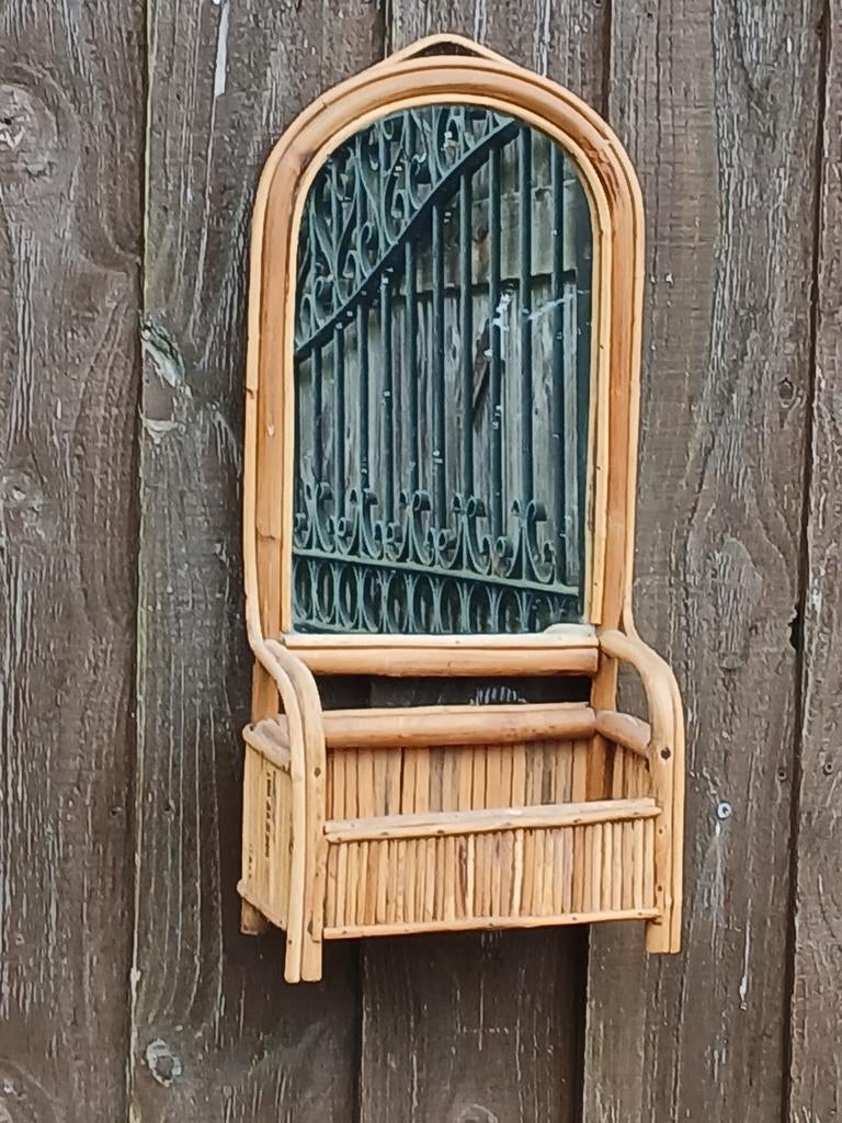 Vintage Bamboe Rotan Spiegel met Plankje - Halspiegel, Ophalen of Verzenden