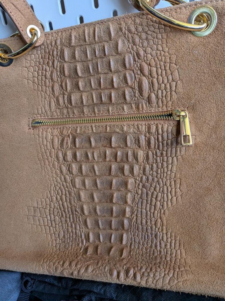 Grote Italiaanse Shopper met Dierenprint -Vera Pelle - suède, Sieraden, Tassen en Uiterlijk, Tassen | Damestassen, Ophalen, Zo goed als nieuw