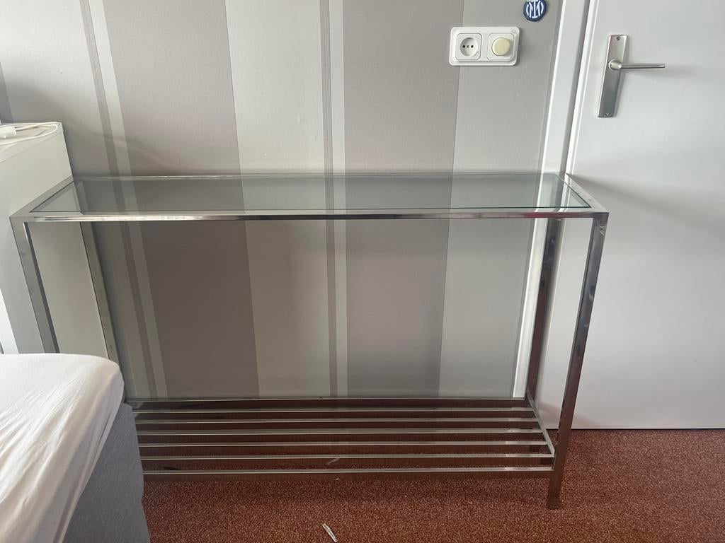 Sidetable metaal en glas, Huis en Inrichting, Tafels | Sidetables, Ophalen, Gebruikt, 100 tot 150 cm, Metaal