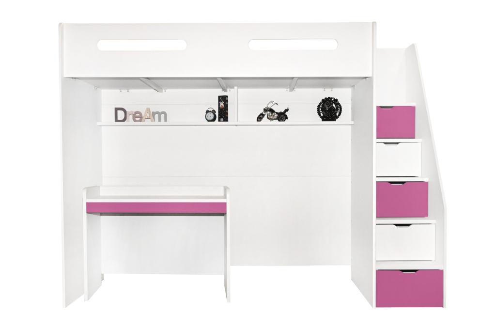 Options hoogslaper - 90x200 - Wit/roze, Huis en Inrichting, Slaapkamer | Stapelbedden en Hoogslapers, Niet ingevuld, Niet ingevuld