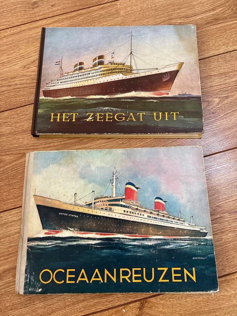 2 Vintage Boeken: Het Zeegat Uit & Oceaanreuzen, Ophalen of Verzenden, Gelezen, Boot