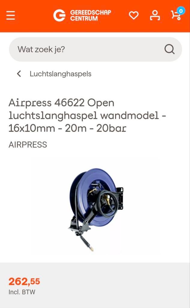 Airpress 46622 Luchtslanghaspel Wandmodel - Nieuw in Doos, Doe-het-zelf en Verbouw, Compressors, Ophalen, Nieuw, 10 bar of meer