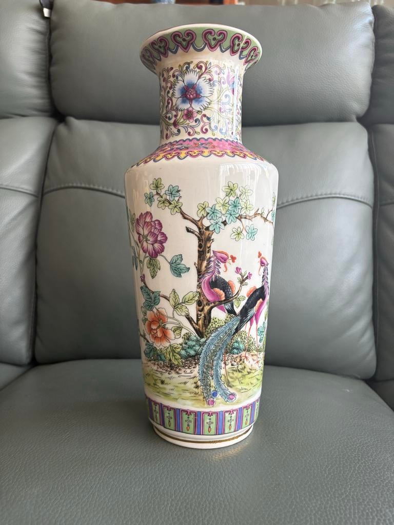 Oude Chinese vaas met pauwen en bloemen, Antiek en Kunst, Ophalen