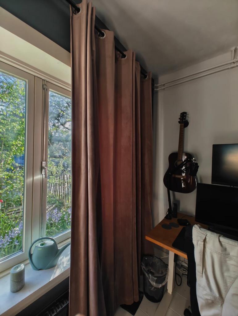 Velours Gordijnen Oudroze met Ringen en Zwarte Roede (242cm), Huis en Inrichting, Ophalen, Overige kleuren, 200 cm of meer, Luxe