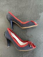 F900 Tod's maat 36 pumps jeans schoenen hak blauw rood, Blauw, Tod s, Zo goed als nieuw, Sandalen of Muiltjes