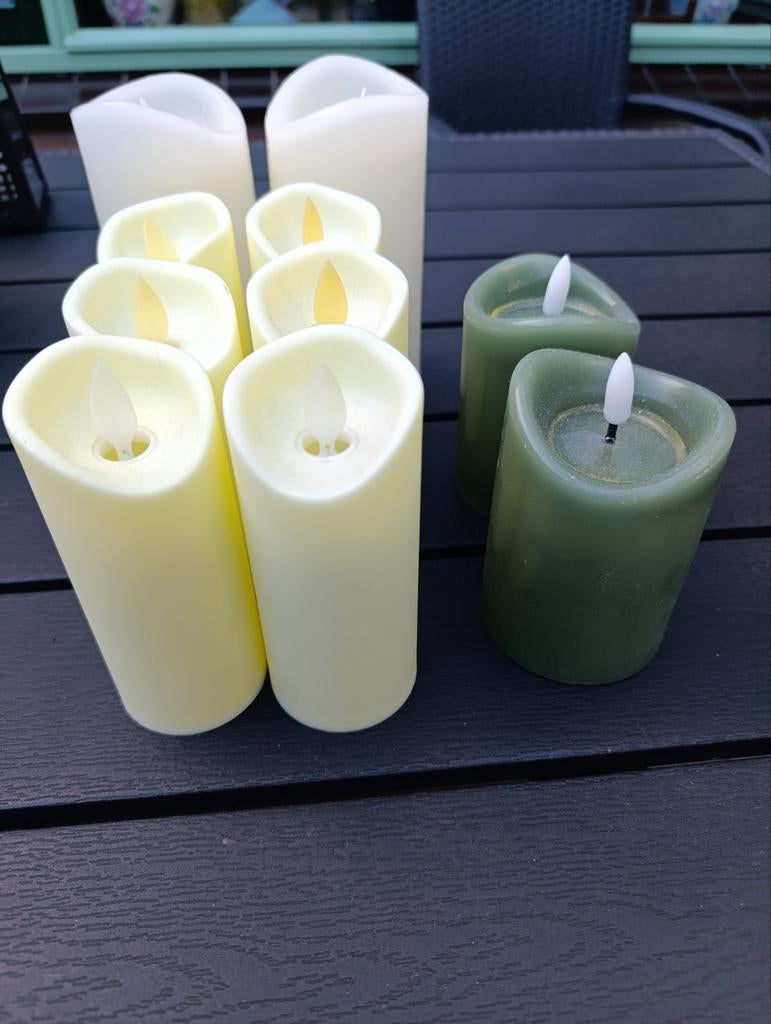 10 led kaarsen, groen en wit, met en zonder timer, Huis en Inrichting, Woonaccessoires | Kandelaars en Kaarsen, Ophalen