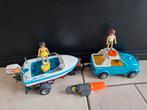 PLAYMOBIL  2 poppetjes +  pickup + speedboot, Ophalen of Verzenden, Zo goed als nieuw, Complete set