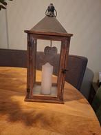Houten lantaarn met kaars, Huis en Inrichting, Woonaccessoires | Kandelaars en Kaarsen, Ophalen of Verzenden