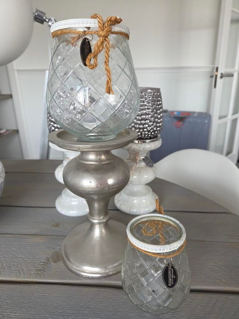 Riverdale glazen waxinelichthouders, groot en klein, Ophalen of Verzenden