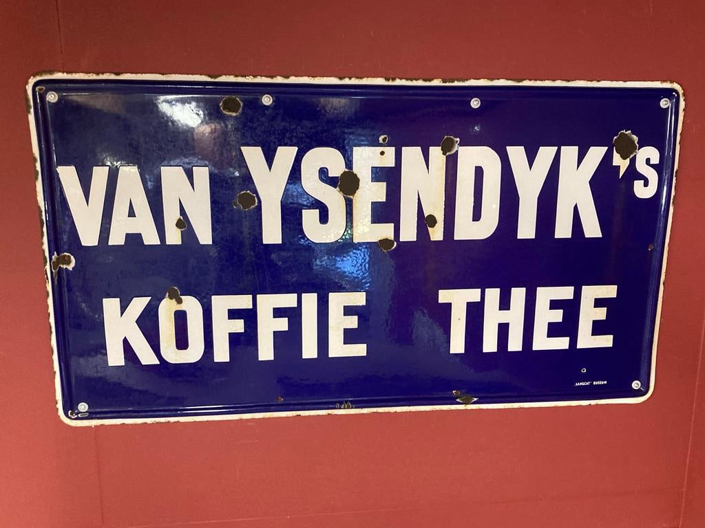 Uniek Groot Oud Emaille Bord Van Ysendijk's Koffie Thee, Ophalen