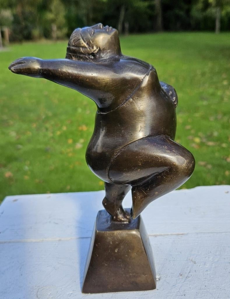 DIKKE DAME / bronzen beeld / armen omhoog, Ophalen of Verzenden, Handgemaakt, Brons