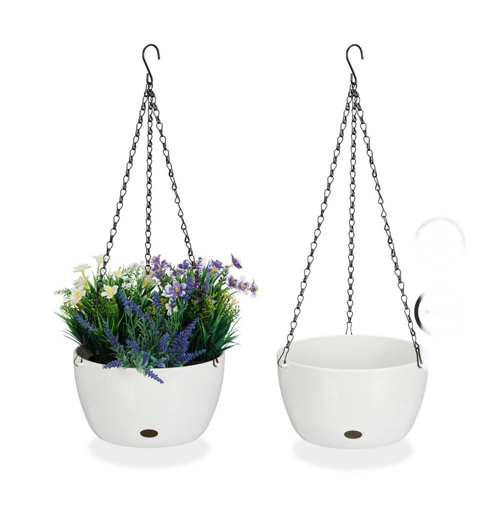 Hangpotten met opvangbakjes 2x, Minder dan 30 cm, Rond, Ophalen of Verzenden, Zo goed als nieuw