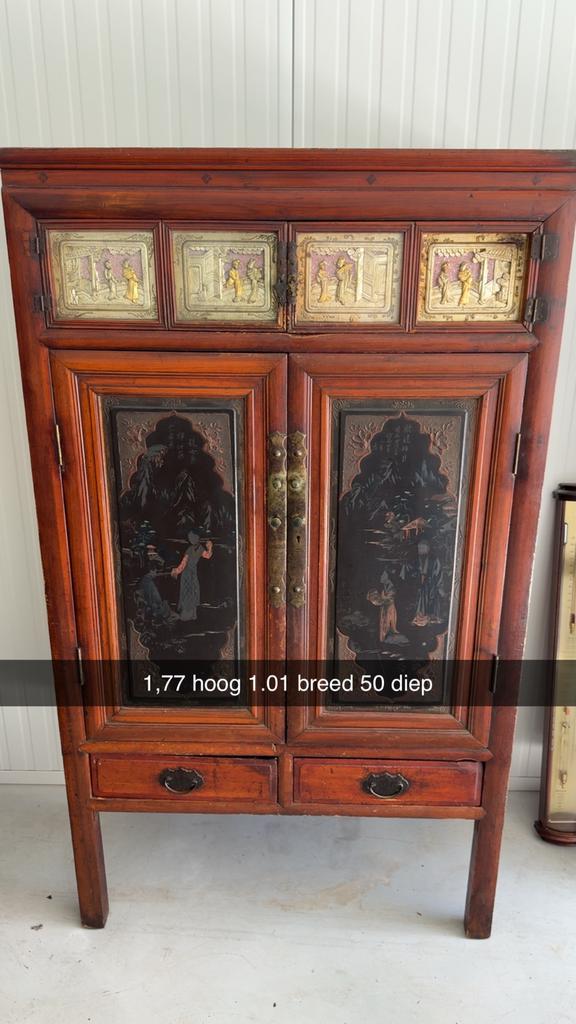 Antieke Chinese Handgeschilderde Kast - 177x101x50 cm, Ophalen of Verzenden