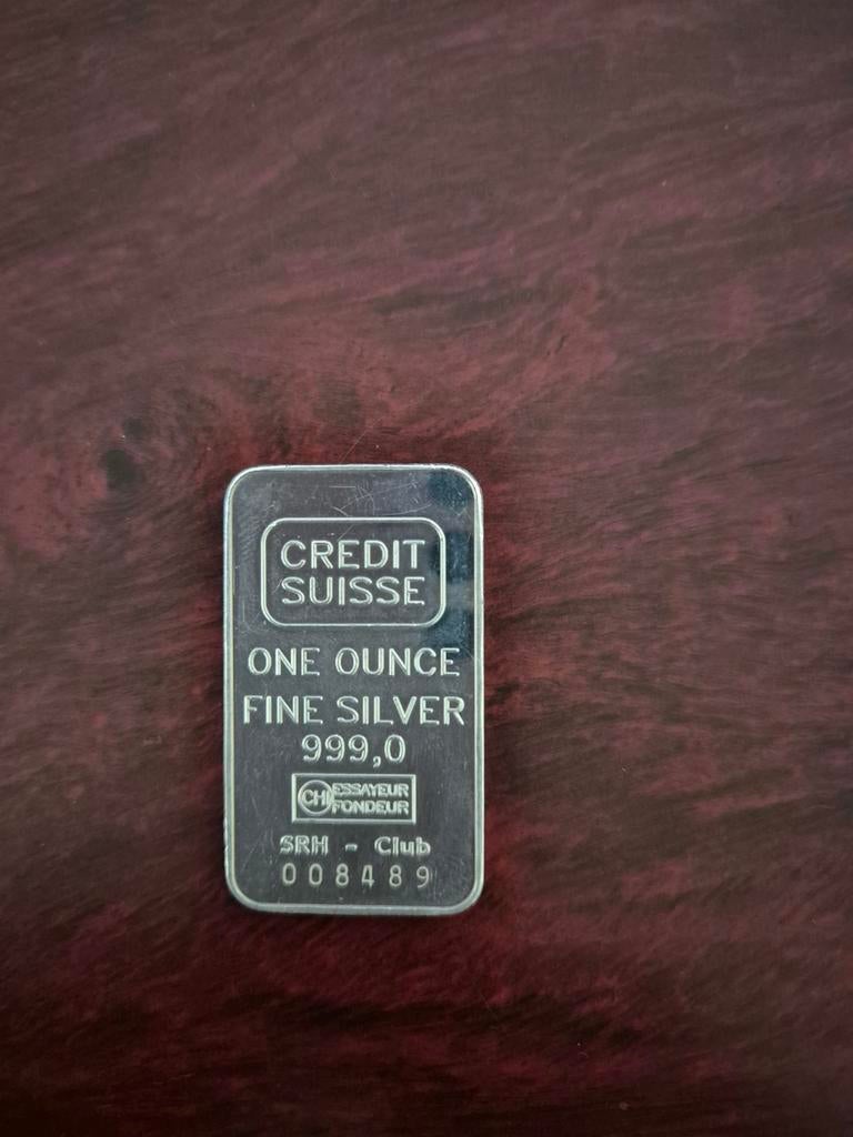 0.999 zilverbaar ounce Credit Suisse, Postzegels en Munten, Edelmetalen en Baren, Ophalen of Verzenden, Zilver