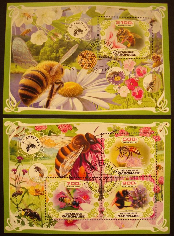 - 773 - 2 Grote  Blokken met Bijen op Bloemen., Postzegels en Munten, Postzegels | Thematische zegels, Gestempeld, Dier of Natuur