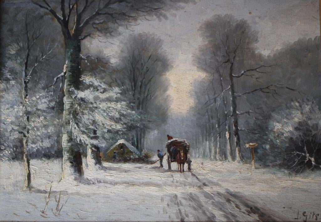 J. Gils, fraai winterlandschap, olieverf op board., Verzenden