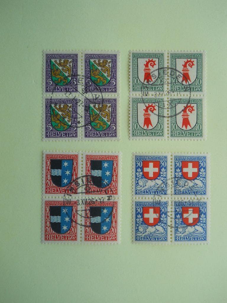 Zwitserland 1926 Pro Juventute Wappen IX Blok 4x Mi.218-221, Postzegels en Munten, Postzegels | Europa | Zwitserland, Gestempeld
