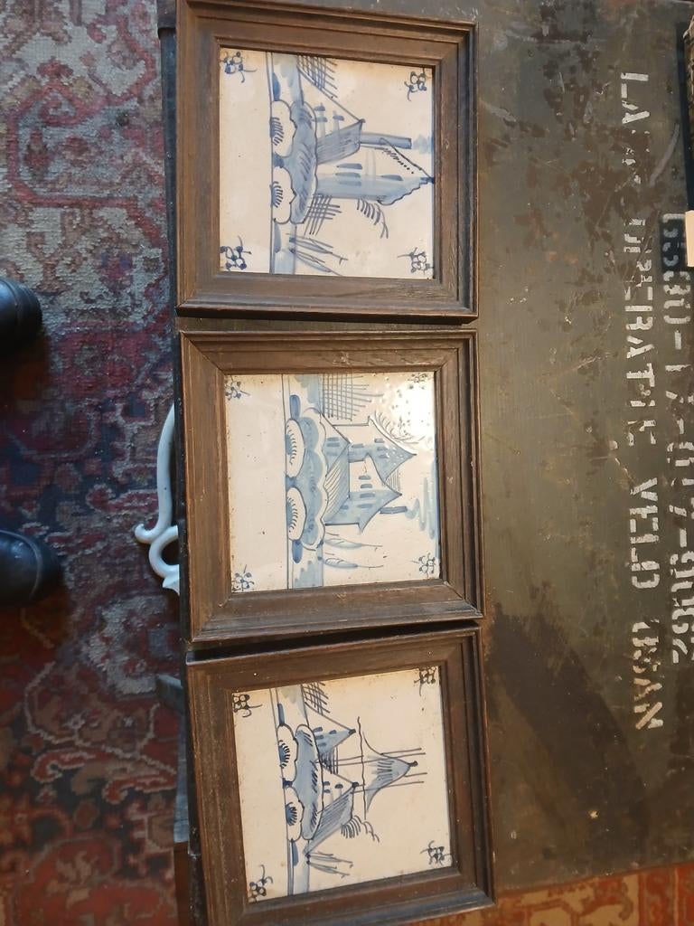 Drie vintage tegels. Delfsblauw, Antiek en Kunst, Ophalen of Verzenden