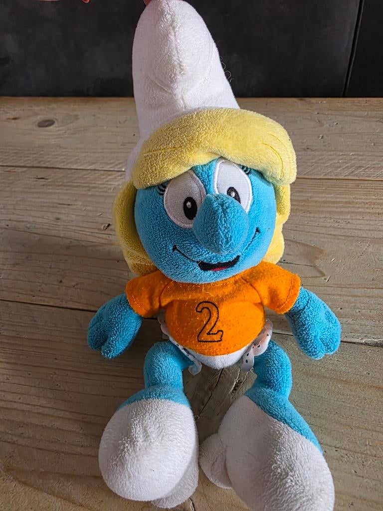 Smurfin Knuffel 30cm – Oranje Voetbalshirt – Smurfen, Verzamelen, Smurfen, Ophalen of Verzenden, Gebruikt, Smurfin, Poppetje, Figuurtje of Knuffel