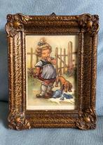 Oud barok lijstje met liefelijk prentje meisje en teckel, Verzenden