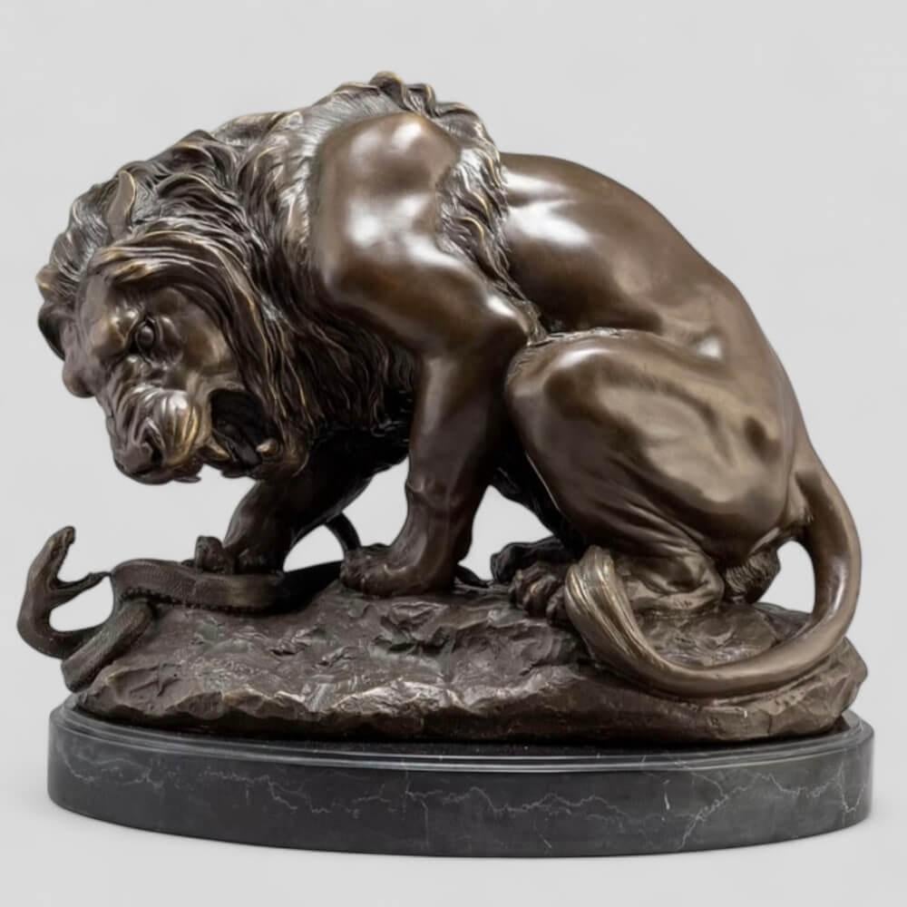 Bronzen leeuw met serpent XXL grootste maat, Ophalen of Verzenden, Brons, 20 - 50 cm, Beeld