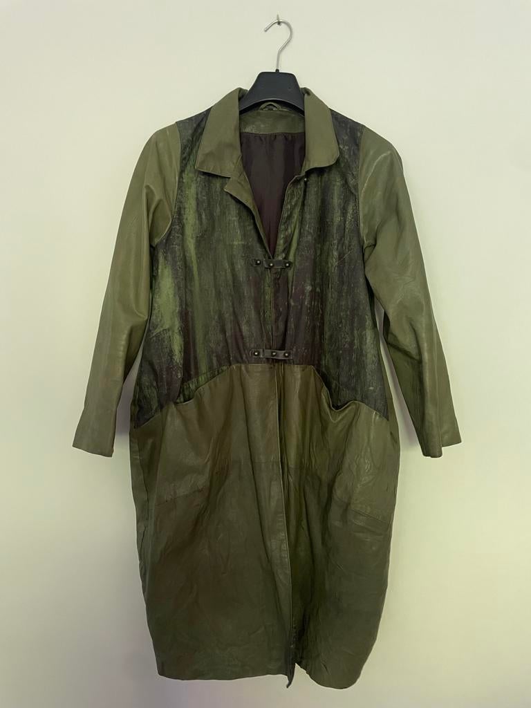 Mooie leren zomer ballon jas in twee tinten groen, maat 38, Ophalen of Verzenden, Zo goed als nieuw, Maat 38/40 (M), Groen