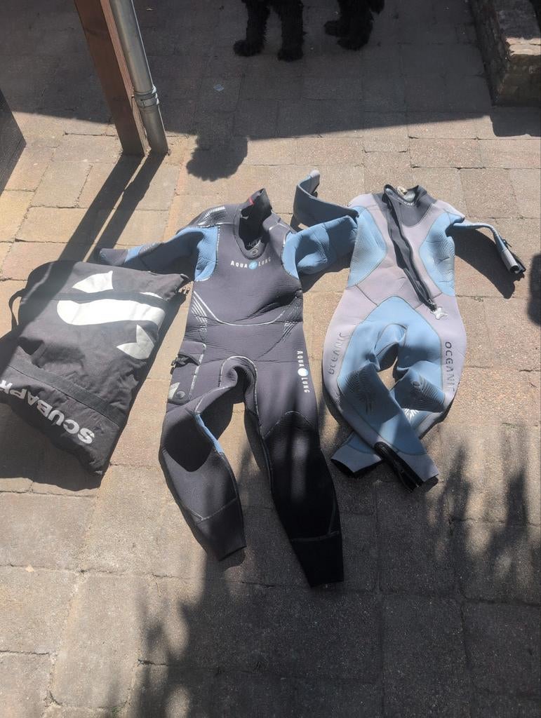 Aqualung semi-droog duikpak S/M + natpak & complete set, Watersport en Boten, Duiken, Ophalen of Verzenden, Gebruikt, Duikpak