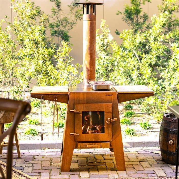 Cortenstaal BBQ, buitenkeuken, kachel met bakplaat, Ophalen of Verzenden, Nieuw, Houtskool, Vrijstaand