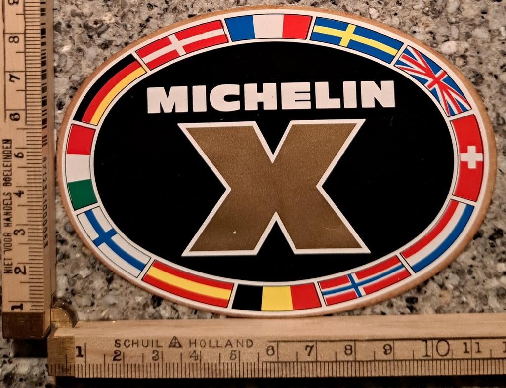 Vintage sticker Michelin X autoband merk logo, Verzamelen, Stickers, Zo goed als nieuw, Ophalen of Verzenden