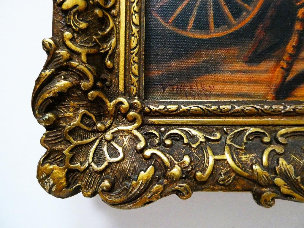 Schilderij De Spinster spinnewiel P. Theelen n. N. Maes, Antiek en Kunst, Ophalen of Verzenden