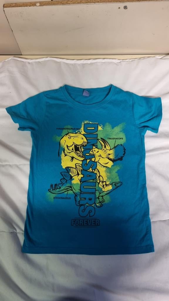 Leuk blauw zomershirt mt 128 met stoere dinosaurus opdruk, Kinderen en Baby's, Kinderkleding | Maat 128, Gebruikt, Ophalen of Verzenden